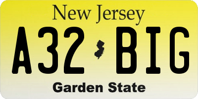 NJ license plate A32BIG