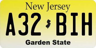 NJ license plate A32BIH