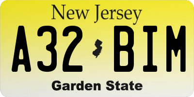NJ license plate A32BIM