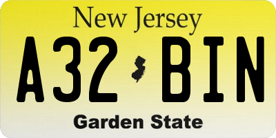 NJ license plate A32BIN
