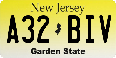 NJ license plate A32BIV