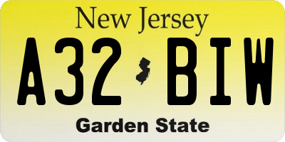 NJ license plate A32BIW