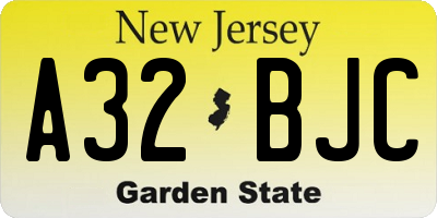 NJ license plate A32BJC