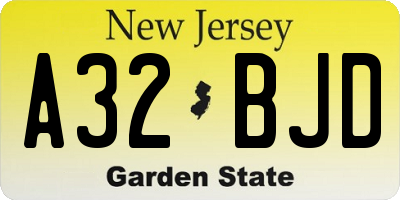 NJ license plate A32BJD