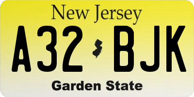 NJ license plate A32BJK
