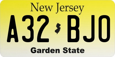NJ license plate A32BJO