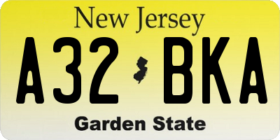 NJ license plate A32BKA