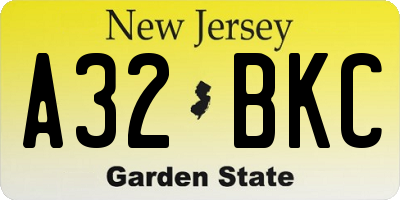 NJ license plate A32BKC