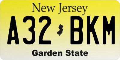 NJ license plate A32BKM