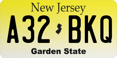 NJ license plate A32BKQ