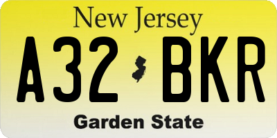 NJ license plate A32BKR