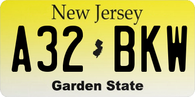 NJ license plate A32BKW