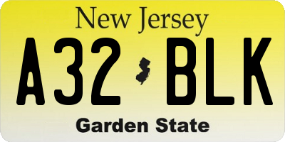 NJ license plate A32BLK