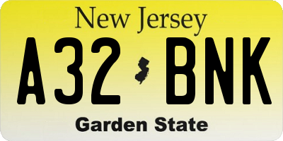 NJ license plate A32BNK