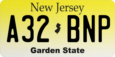 NJ license plate A32BNP