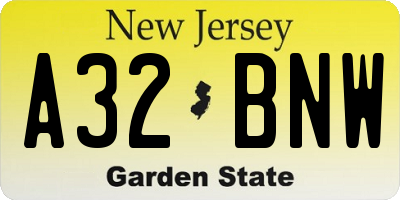 NJ license plate A32BNW