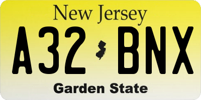 NJ license plate A32BNX