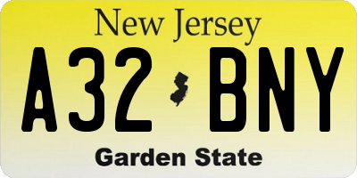 NJ license plate A32BNY