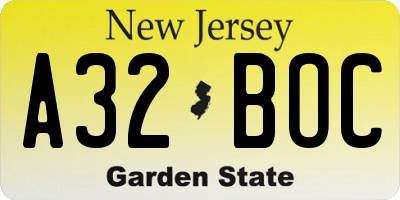 NJ license plate A32BOC