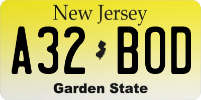NJ license plate A32BOD