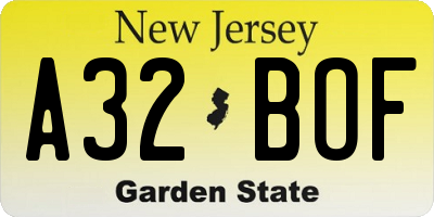 NJ license plate A32BOF