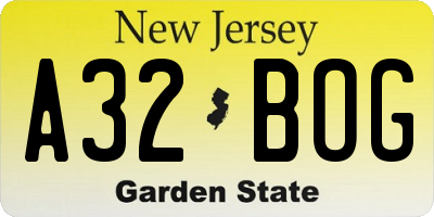 NJ license plate A32BOG