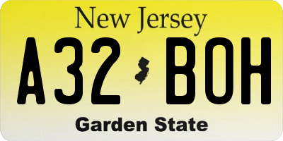 NJ license plate A32BOH