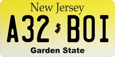 NJ license plate A32BOI