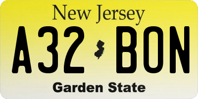 NJ license plate A32BON