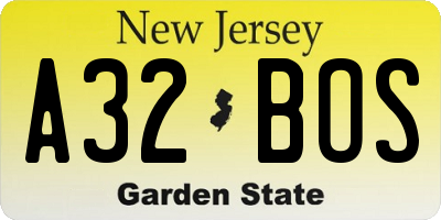 NJ license plate A32BOS