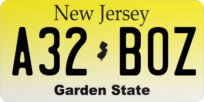 NJ license plate A32BOZ