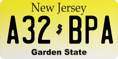 NJ license plate A32BPA