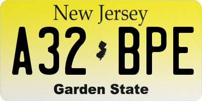 NJ license plate A32BPE
