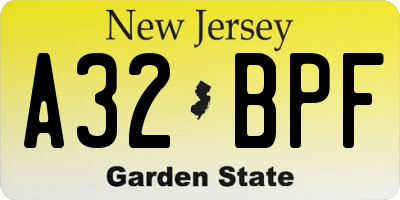 NJ license plate A32BPF