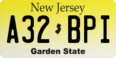 NJ license plate A32BPI