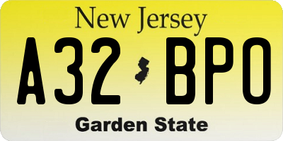 NJ license plate A32BPO