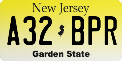 NJ license plate A32BPR