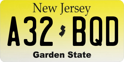 NJ license plate A32BQD