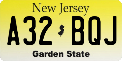 NJ license plate A32BQJ