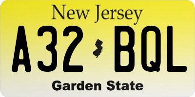 NJ license plate A32BQL