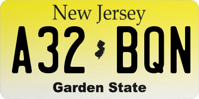 NJ license plate A32BQN