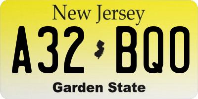 NJ license plate A32BQO
