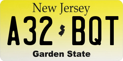 NJ license plate A32BQT