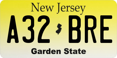 NJ license plate A32BRE