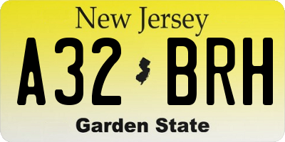 NJ license plate A32BRH