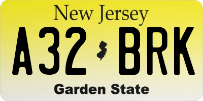 NJ license plate A32BRK