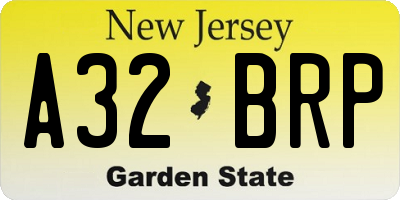 NJ license plate A32BRP