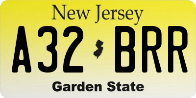 NJ license plate A32BRR