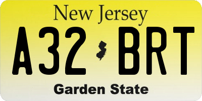 NJ license plate A32BRT