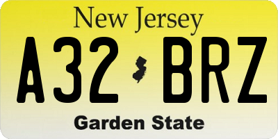 NJ license plate A32BRZ